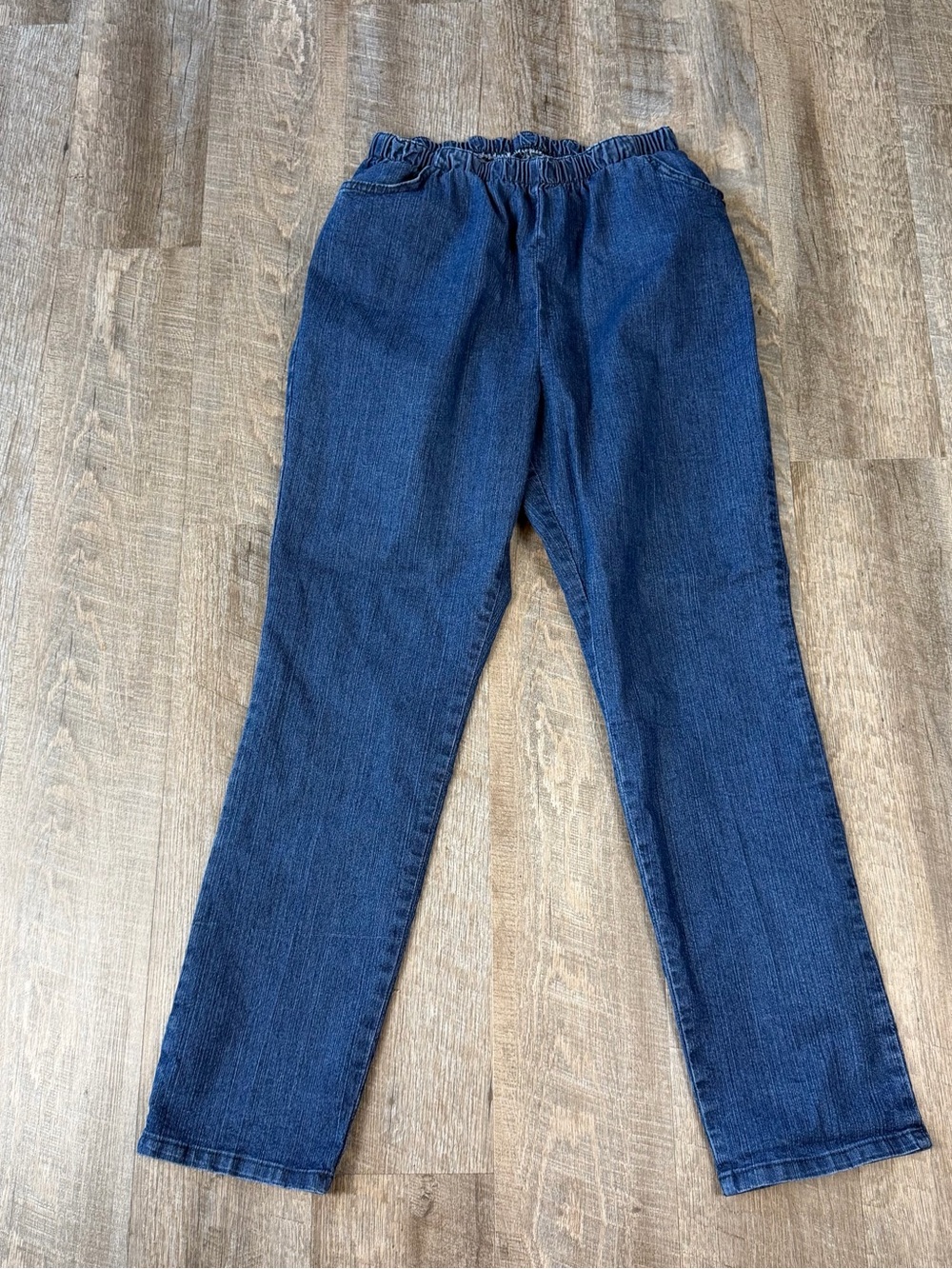 Vintage Chic Pull On Elastic Waist Jeans Dark Wash Sz 14 Average Comfort Pockets